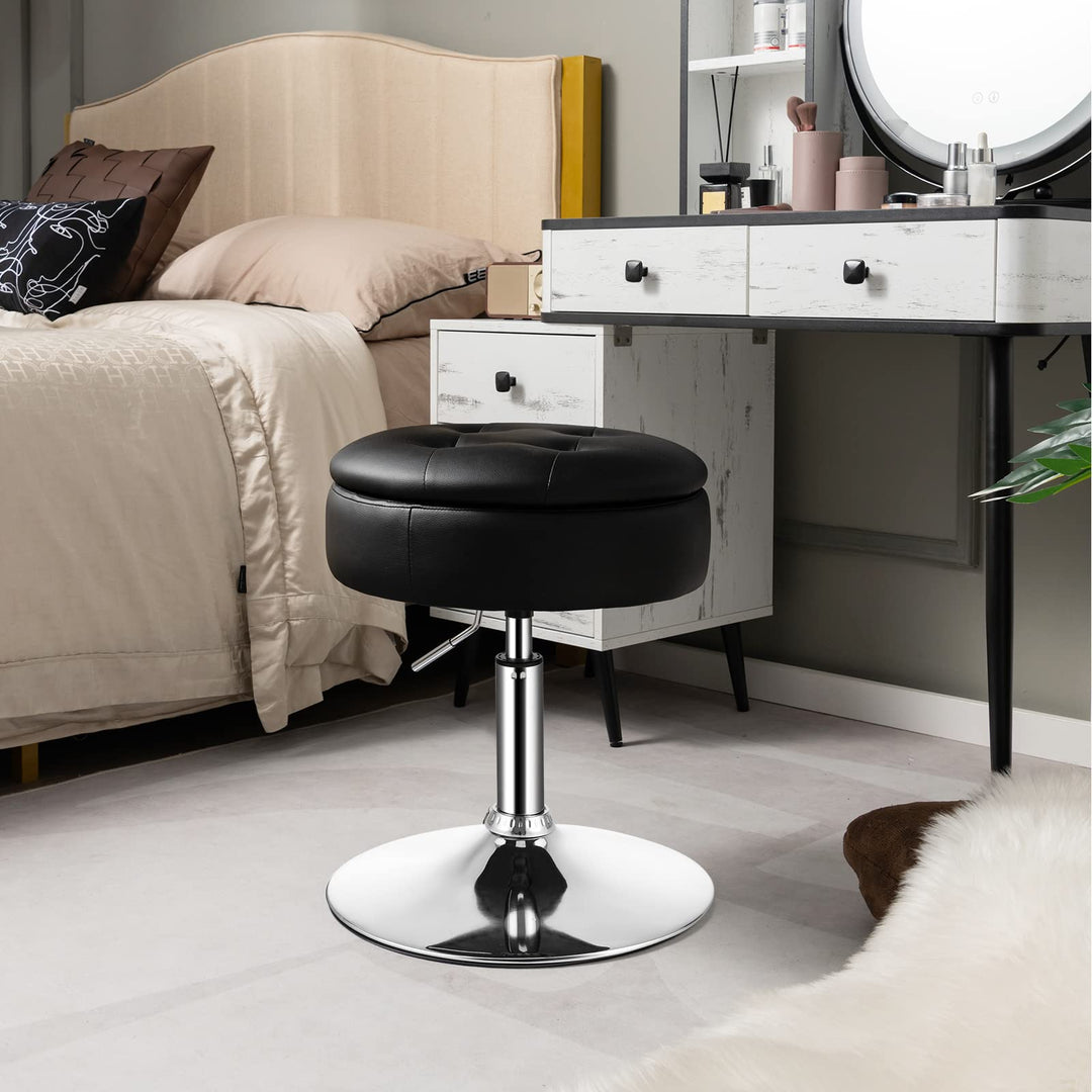 Giantex Adjustable Swivel Vanity Stool - 360° Swivel 20’’-26’’ Height Adjustable Tufted Round Storage Ottoman