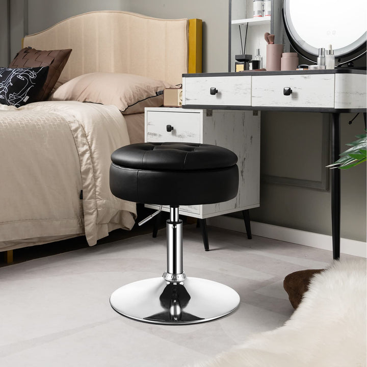 Giantex Adjustable Swivel Vanity Stool - 360° Swivel 20’’-26’’ Height Adjustable Tufted Round Storage Ottoman