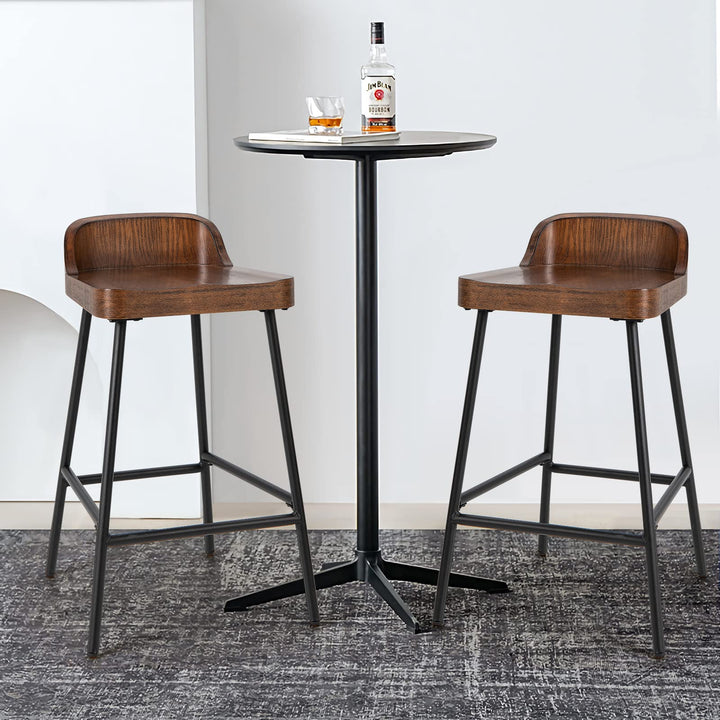 Bar Stool, 24.5-Inch Height Industrial Pub Stool with Backrest and Footrest, Metal Legs, Low-Back Breakfast