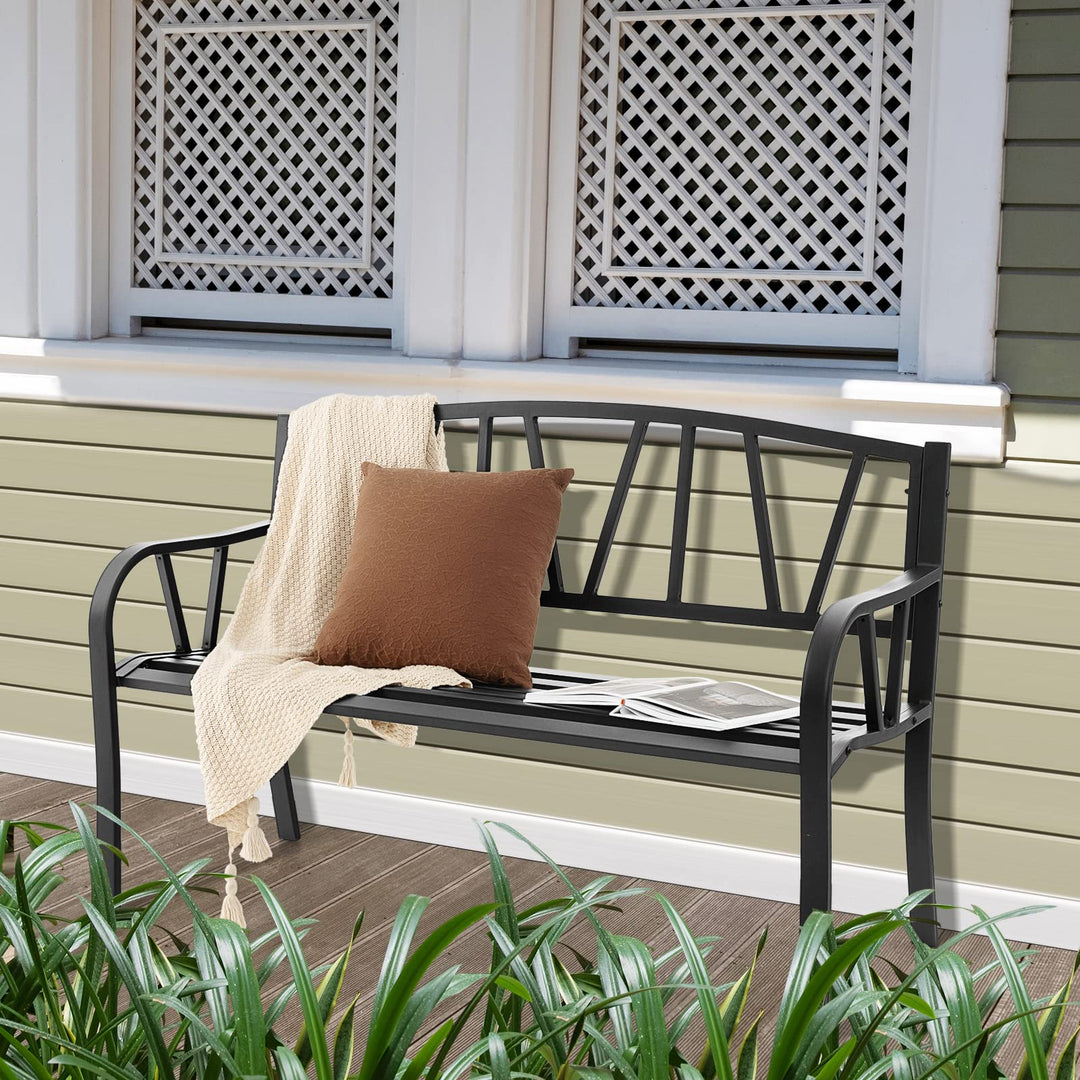Giantex Garden Bench for Outside 50 Inch - Outdoor Bench with Rustproof Metal Frame, Black