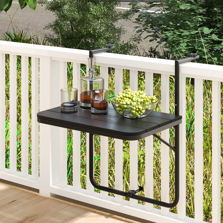 Giantex Outdoor Folding Hanging Table - Balcony Railing Table w/ 3-Level Height