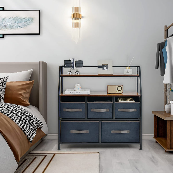 Giantex 5-Drawer Storage Dresser Organizer - Drawer Unit with Top Shelf, Anti-Toppling Design