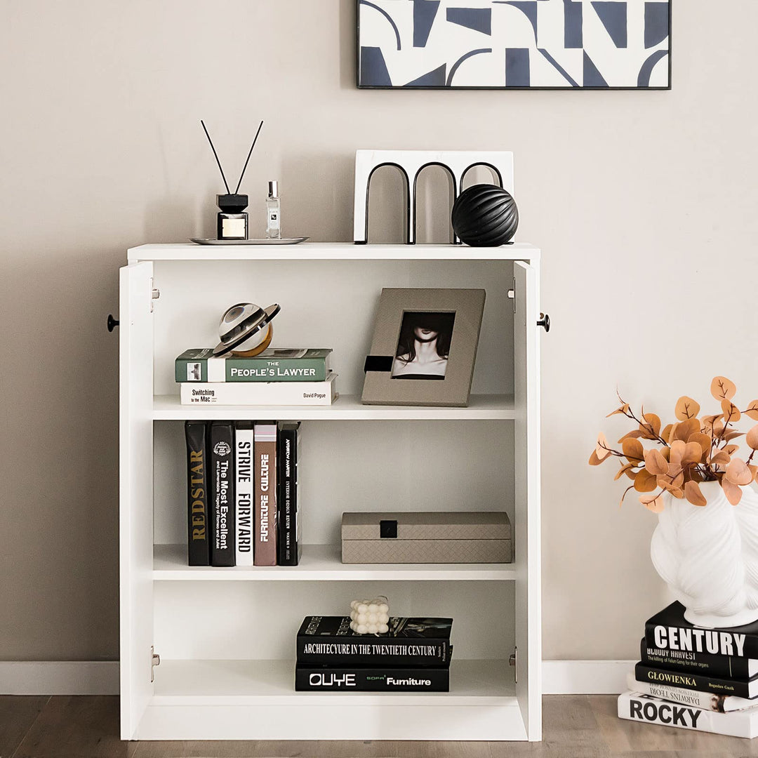 Giantex 2 Door Storage Base Cabinet - Freestanding Floor Cabinet with 3-Tier Shelf, White