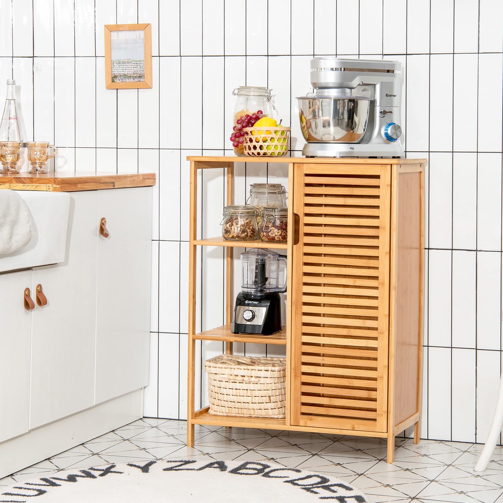 Bathroom Storage Cabinet Bamboo Floor Cabinet Free Standing Organizer - Giantex