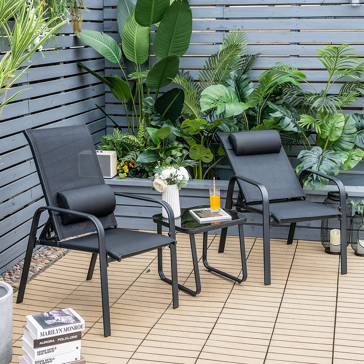 Giantex Stackable Patio Chairs with Adjustable Backrest Headrest, 3 Pieces
