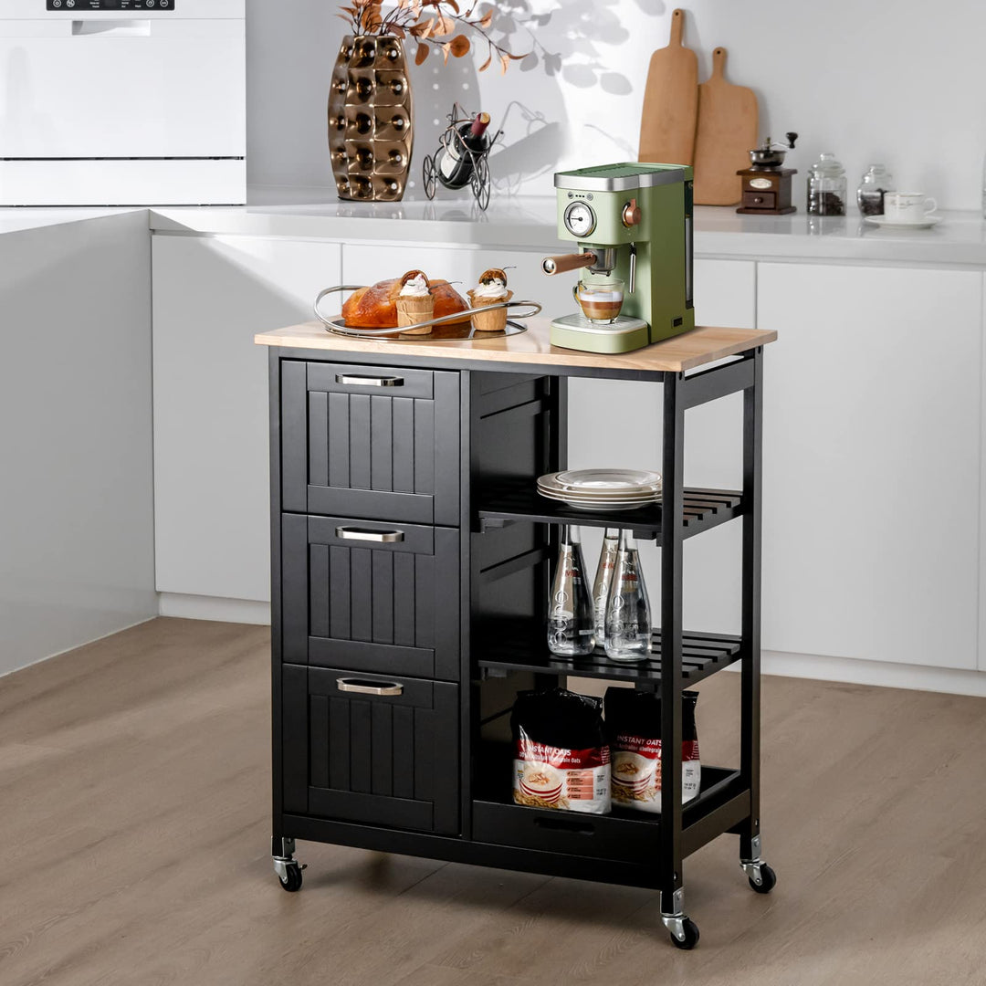 Giantex Kitchen Island Cart with Storage, Bar Serving Cart on Wheels with 3 Deep Drawers