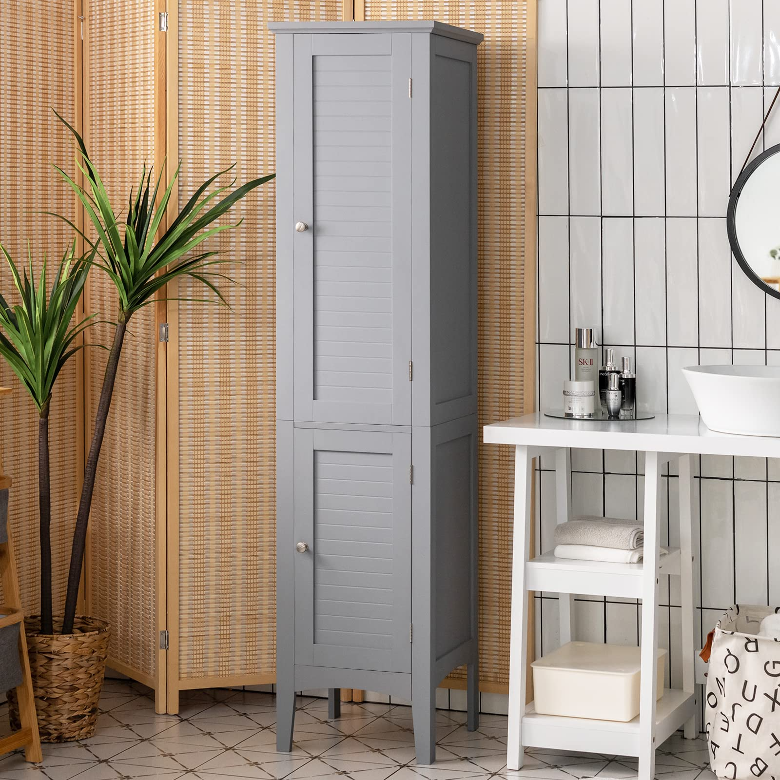 Storage Cabinet Bathroom High Cabinet with 5 Tier Shelves