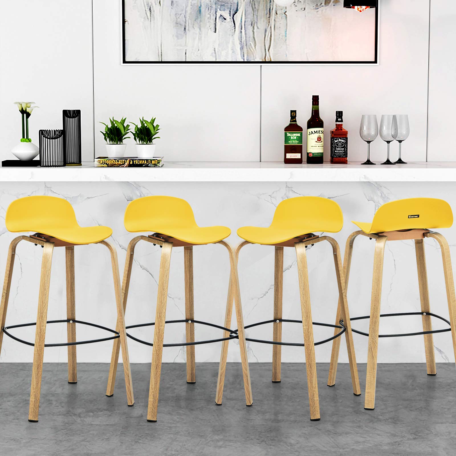 Giantex 30-Inch Modern Minimalist Bar Chairs with Footrest, Low Backrest and Metal Legs, Nordic Style High Stools
