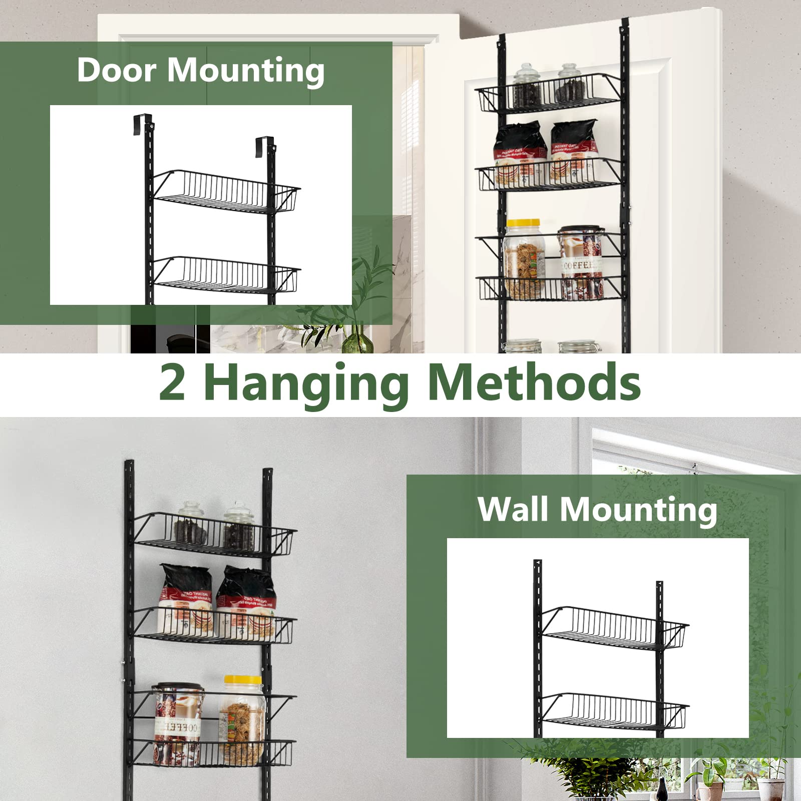 Heavy-duty Pantry Door Organizer with 6 Metal Wire Baskets