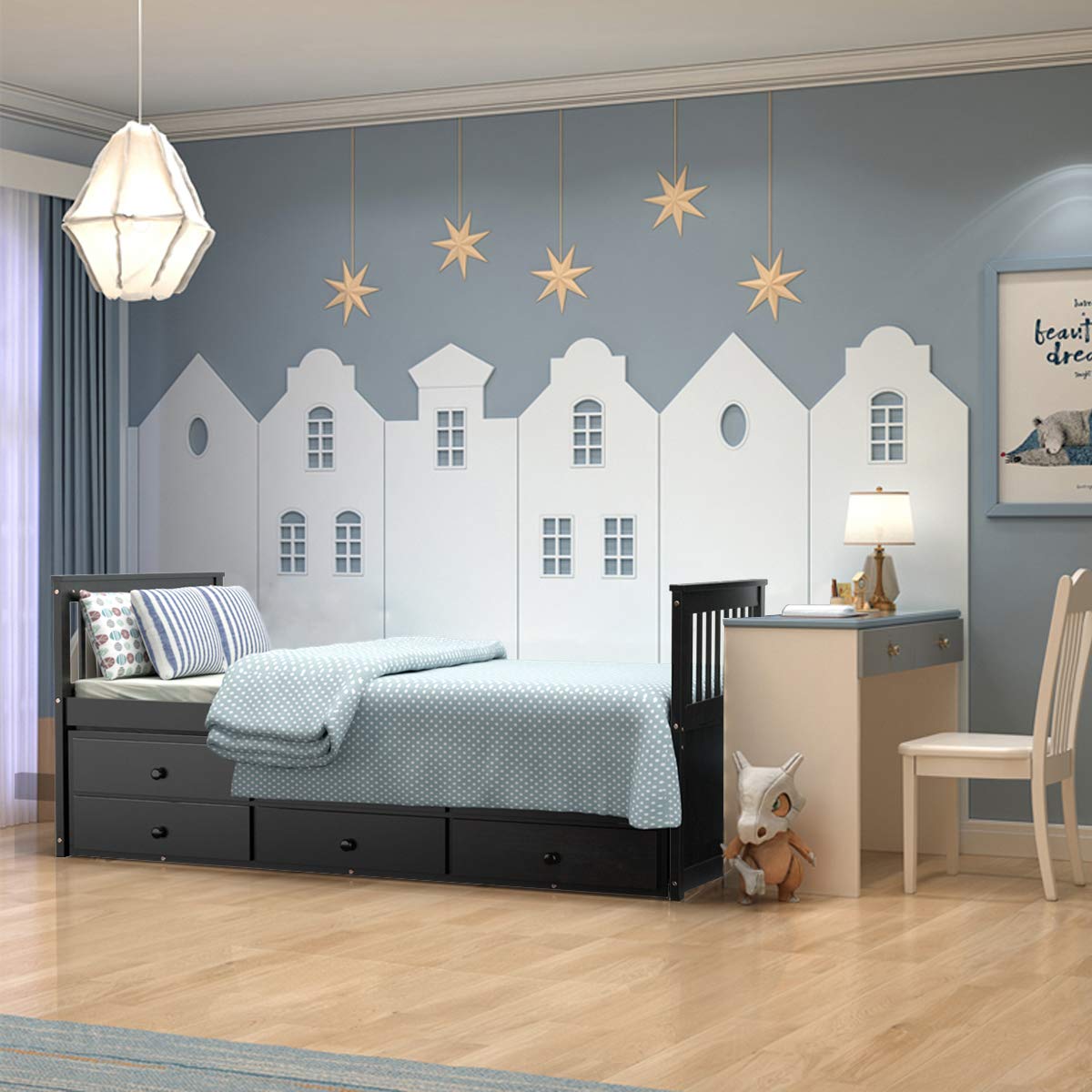 Giantex Twin Captain's Bed with Trundle Bed, Wood Storage Daybed with 3 Storage Drawers