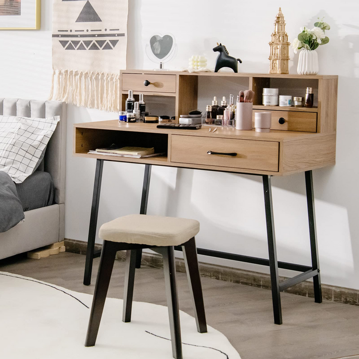 CHARMAID 42'' Vanity Table with Large Drawer, 2 Small Drawers, Desktop Shelf