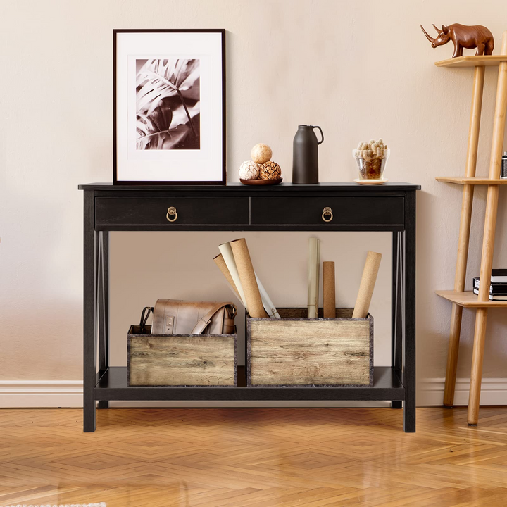 Console Table Entryway Sofa Side Table with 2 Drawers & Open Shelf