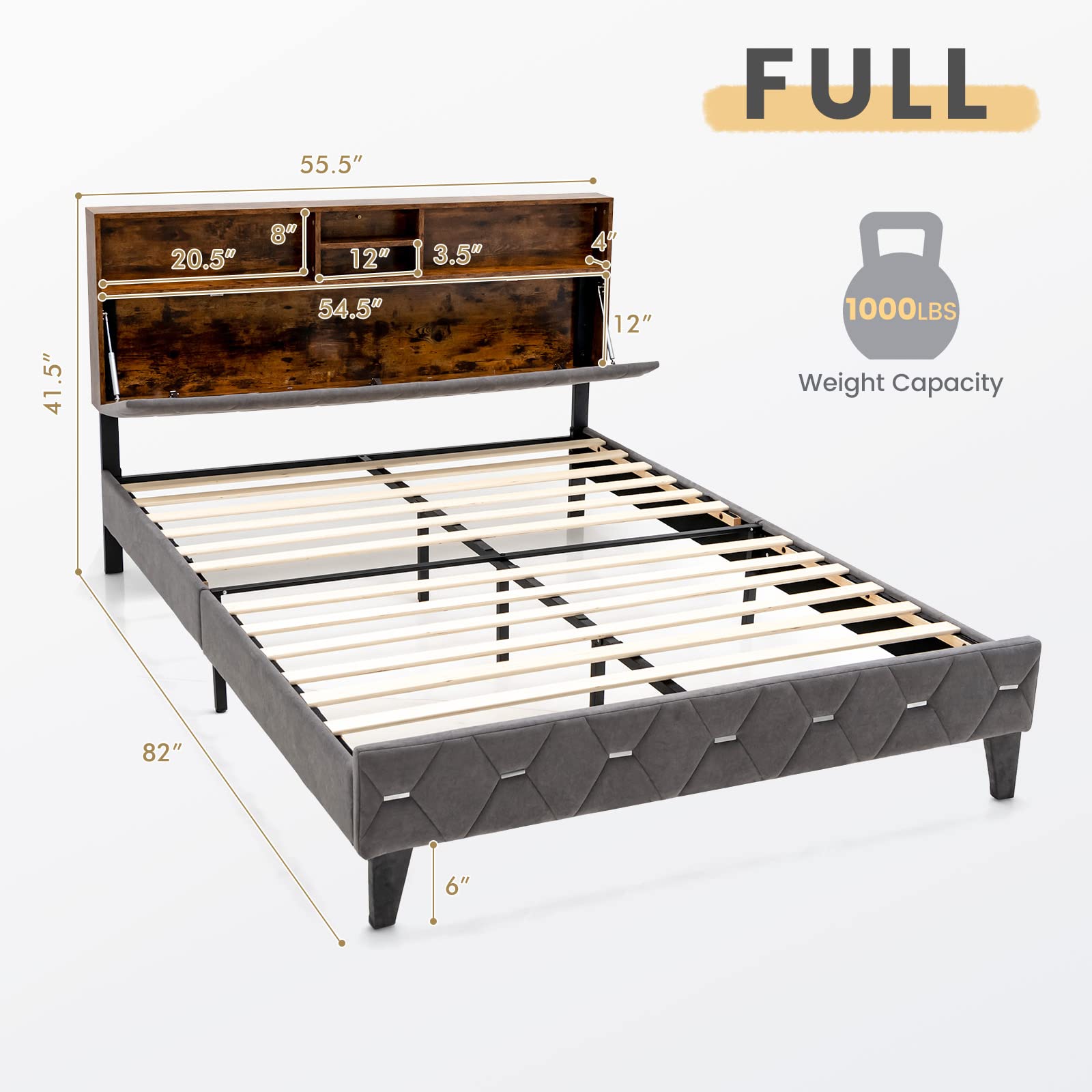 Giantex Full Size Bed Frame with Storage Headboard