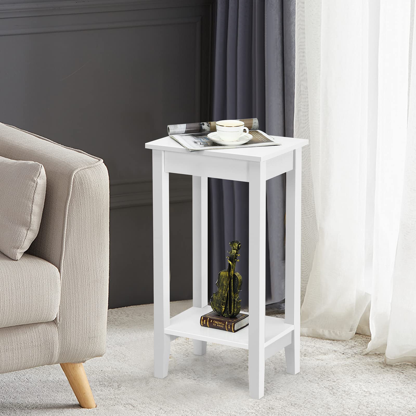 Giantex 2-Tier End Table Tall Nightstand, Simple Design Sofa Bedside Table