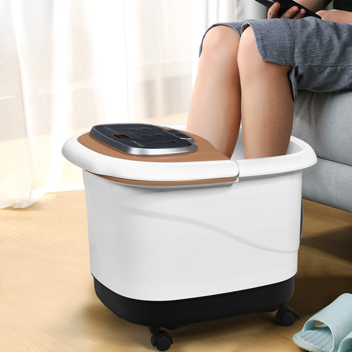 Portable Foot Spa Bath Motorized Massager with Shower-Coffee