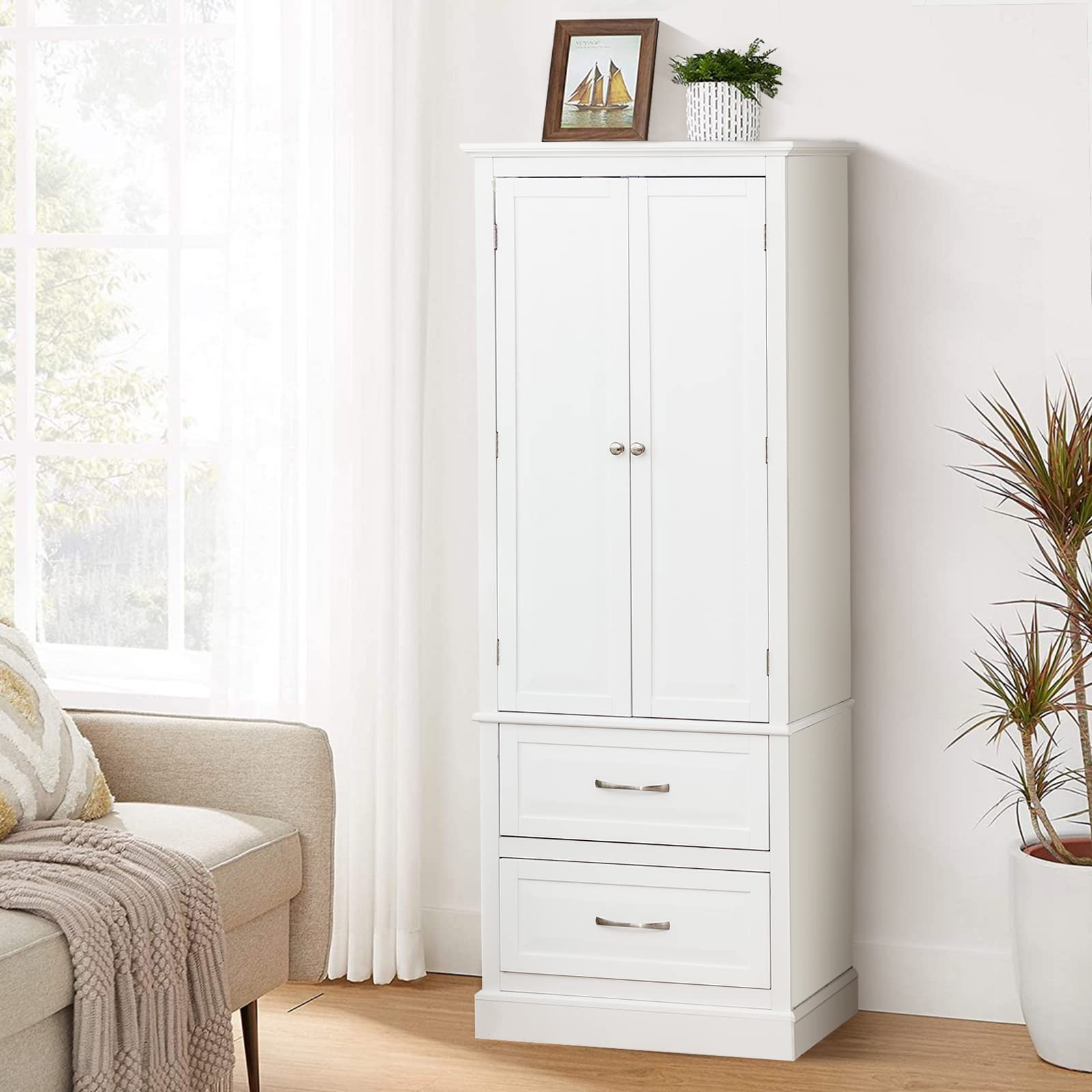 Giantex Kitchen Pantry Cabinet - 62” Floor Storage Cabinet with 2 Large Drawers(White)