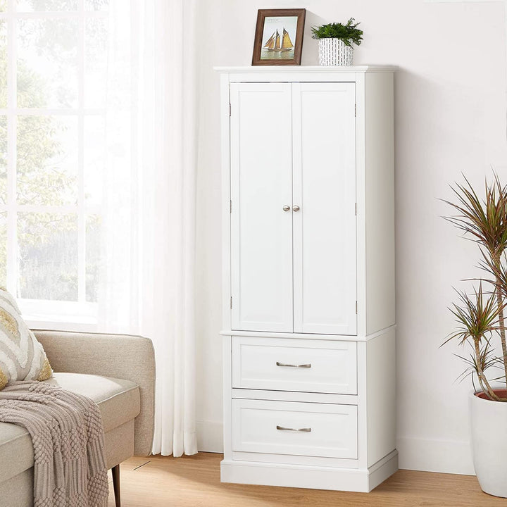 Giantex Kitchen Pantry Cabinet - 62” Floor Storage Cabinet with 2 Large Drawers(White)