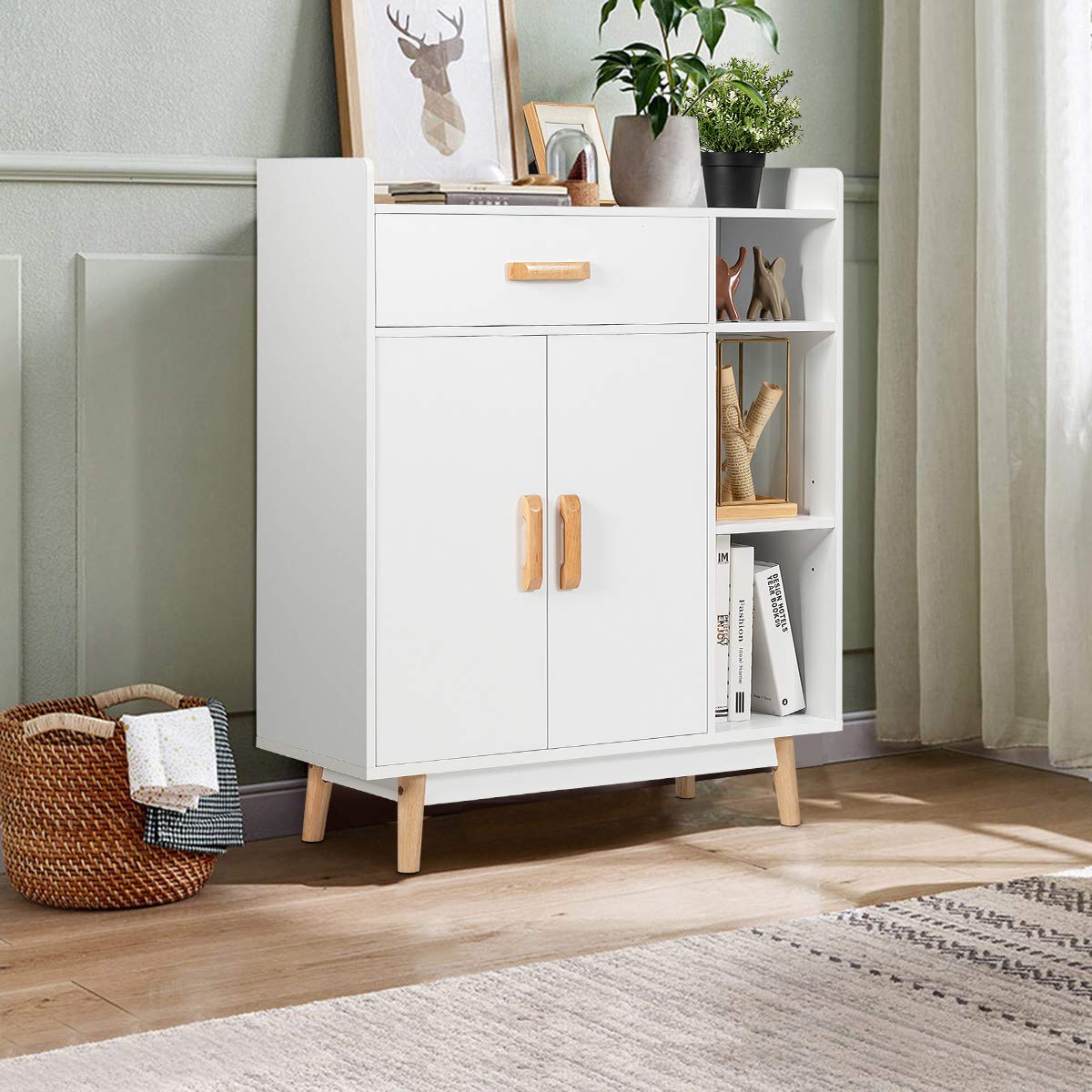 Floor Storage Cabinet Free Standing Cupboard Chest with 1 Drawer