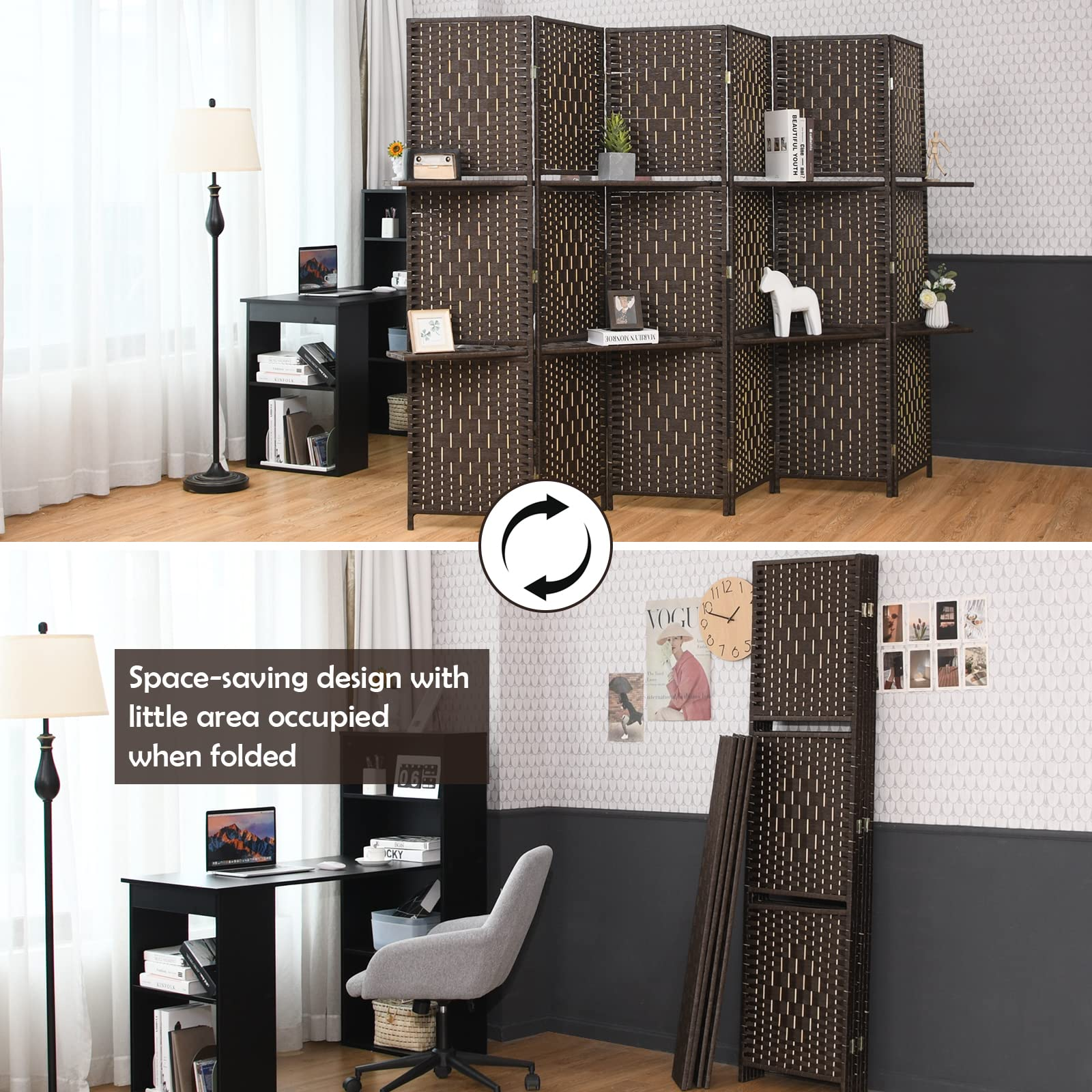 Giantex 6Ft 6 Panel Room Divider with Shelves