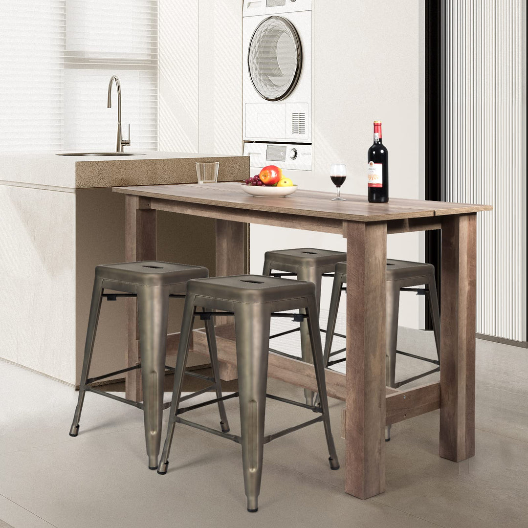Giantex 5 Pieces Dining Table Set, Rectangular Counter Height Table w/ 4 Metal Bar Stools