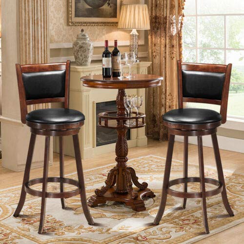 Giantex Accent Wooden Swivel Back Counter Height Bar Stool, Fabric Upholstered Design