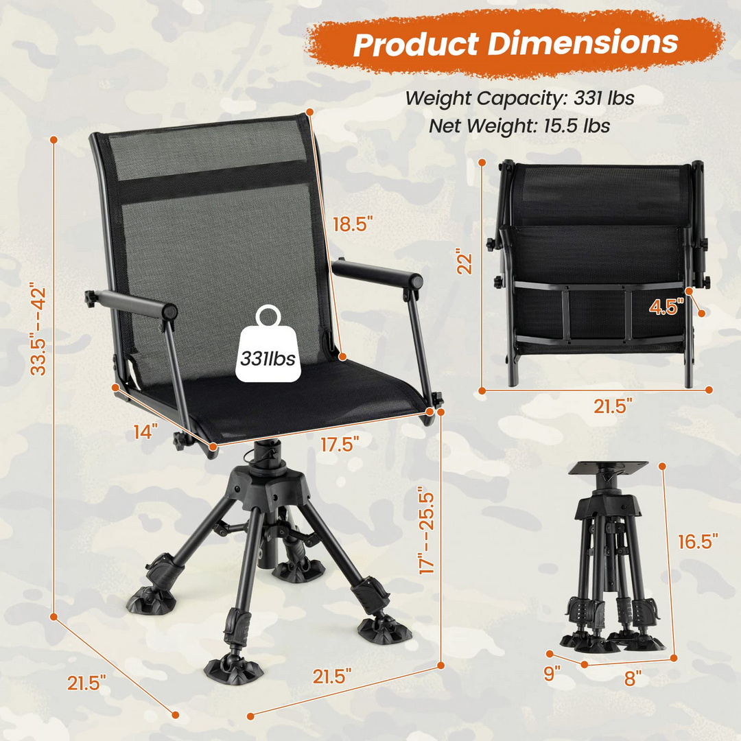 Giantex Swivel Hunting Blind Chair - Foldable 360° Hunter Chair with Oversized Duck Feet