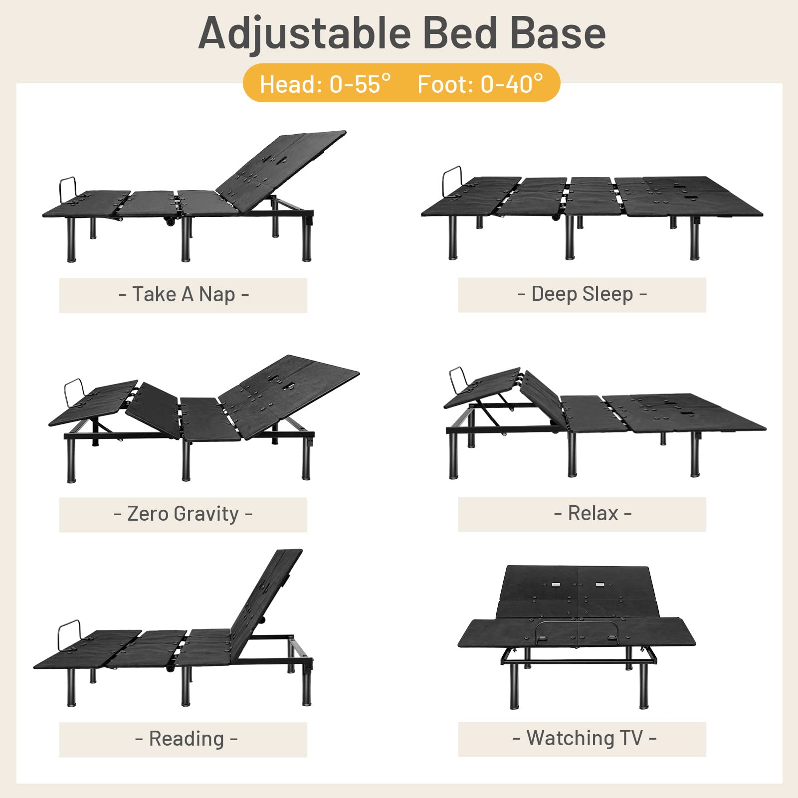 Giantex Adjustable Bed Base w/ Wireless Remote Control, Electric Bed Frame