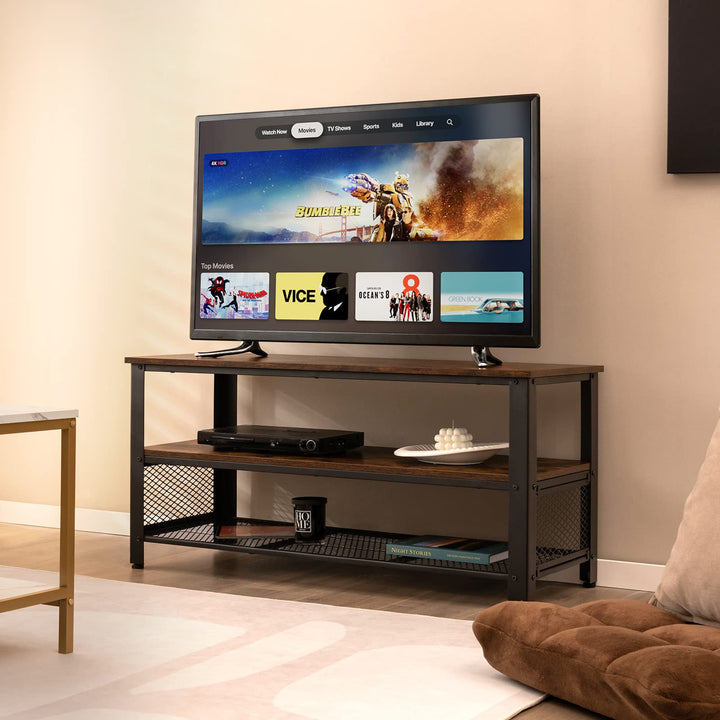 Giantex TV Stand for TV up to 50 Inches, 43.5 inch Wood Industrial TV Cabinet with 3-Tier Storage Shelves, Rustic Brown