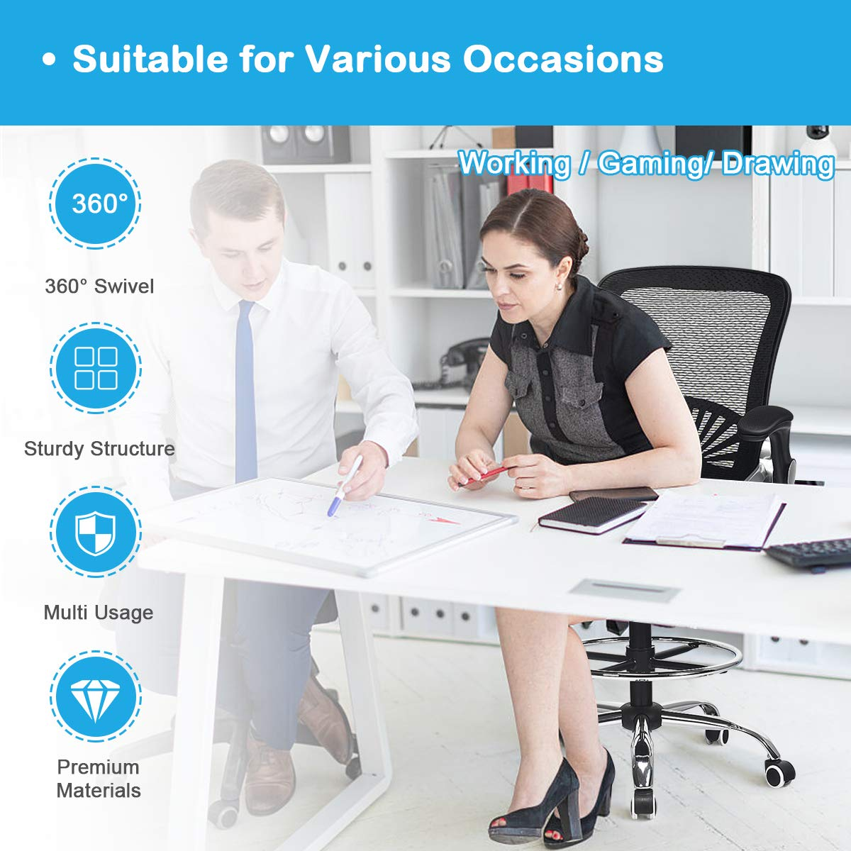 Giantex Mesh Drafting Chair, Standing Desk Stool with Lumbar Support