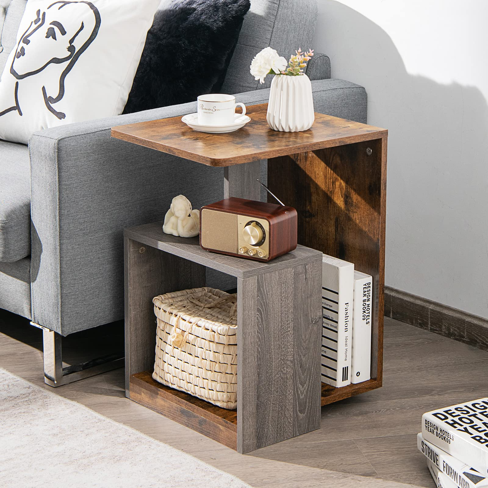3-Tier Side Table w/Open Storage Shelf for Small Space