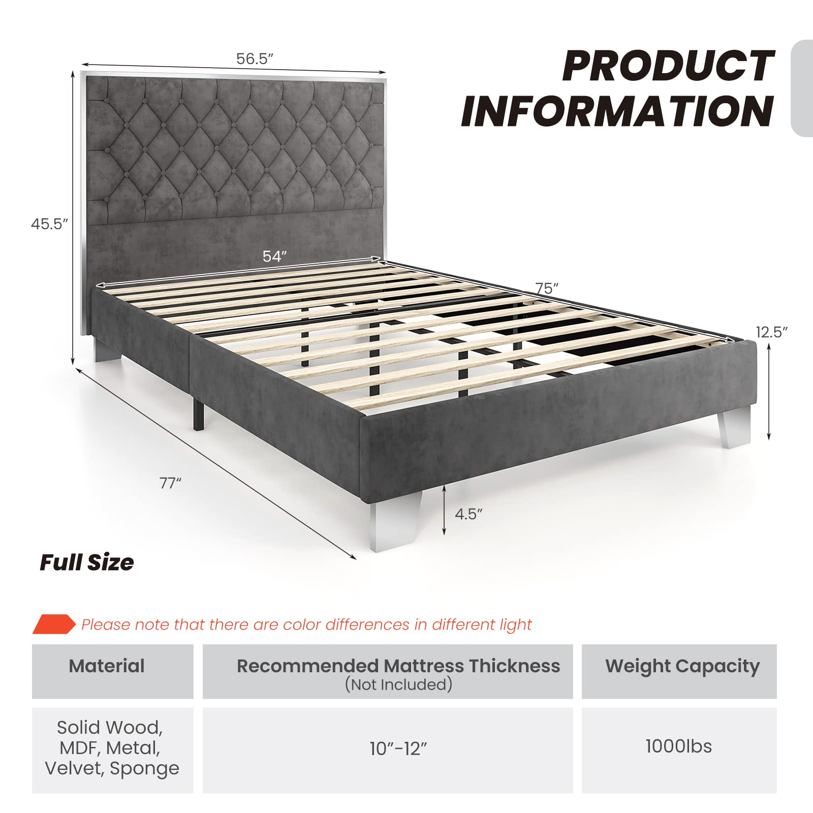 Giantex Upholstered Bed Frame, Modern Platform Bed