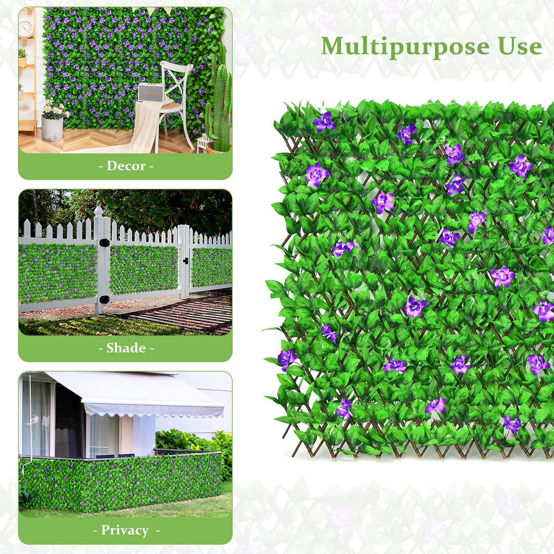 Expandable Fence with Leaves, 6.5ft Privacy Screen Decorative Fake Ivy Fencing Panel