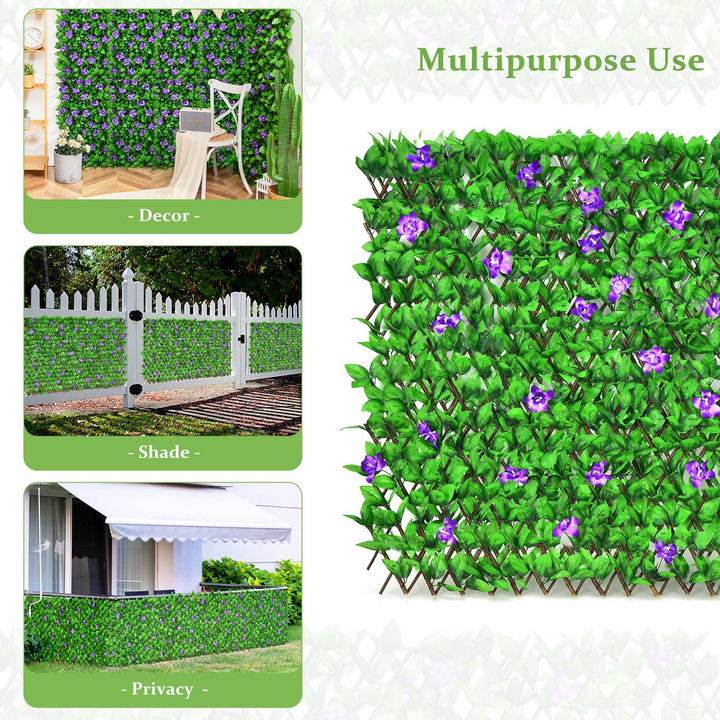 Expandable Fence with Leaves, 6.5ft Privacy Screen Decorative Fake Ivy Fencing Panel