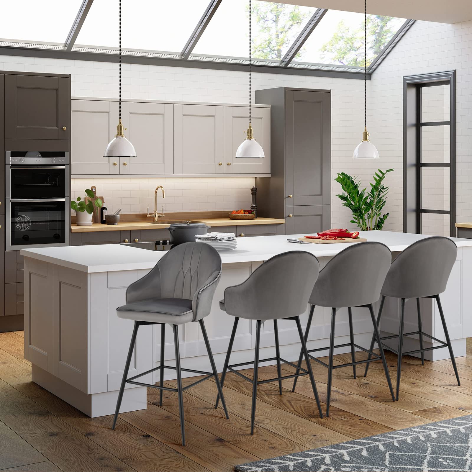 Giantex Modern Low Back Bar Chairs for Kitchen, Pub, Bistro, Grey