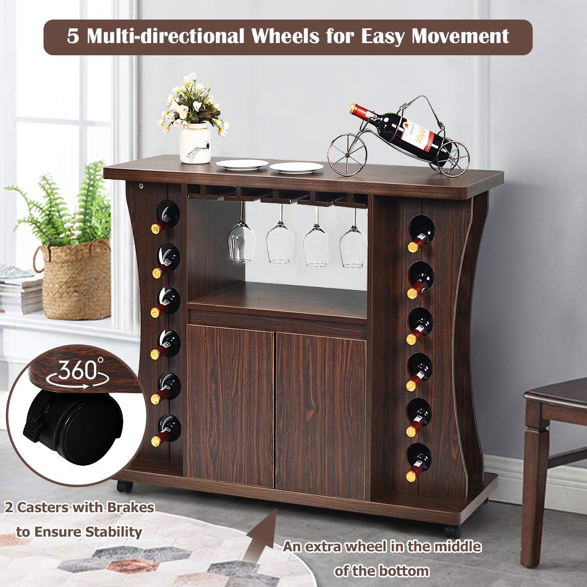 Buffet Server, Rolling Sideboard, Wood Credenza, Console Table