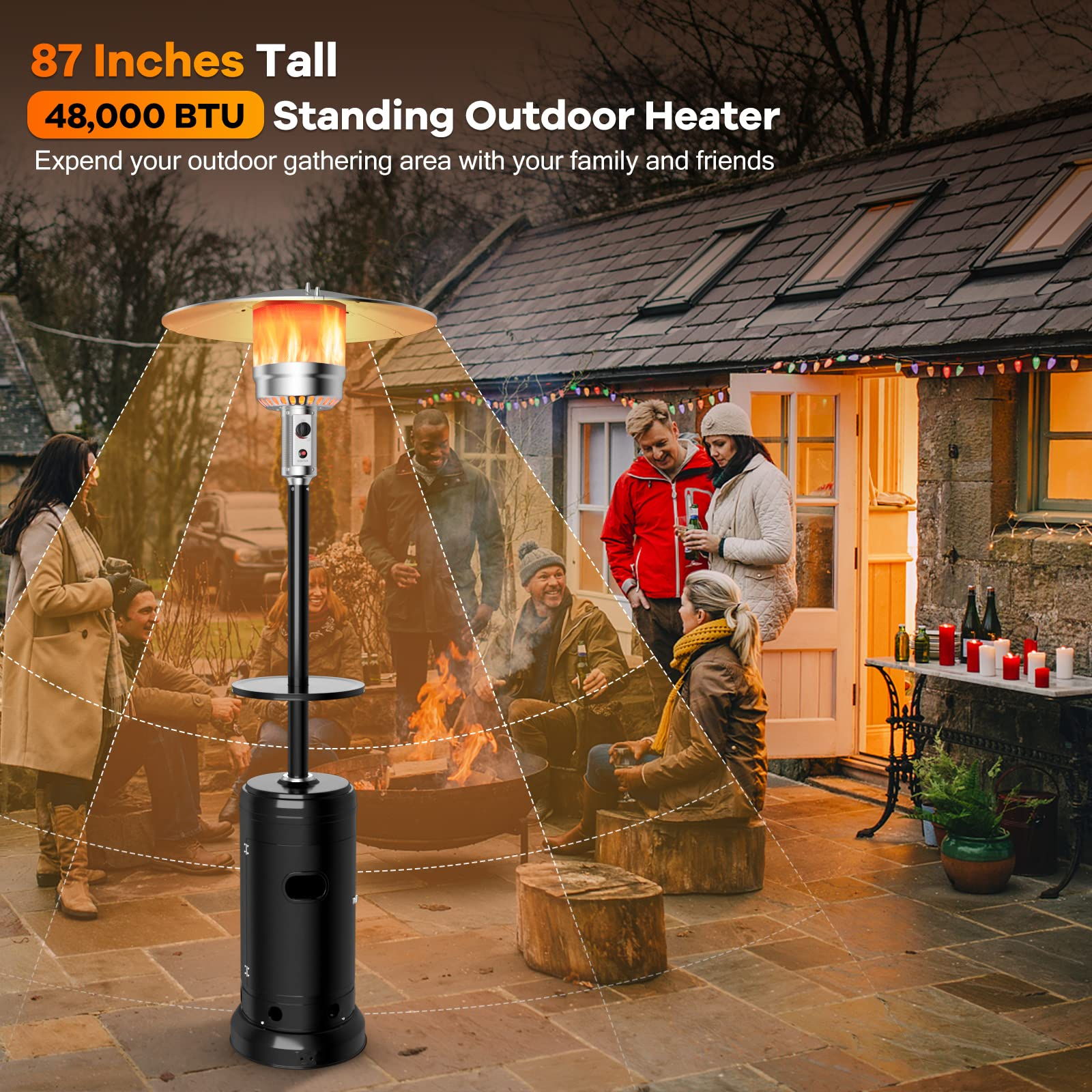 Giantex 48000 BTU Outdoor Propane Heater, Patio Heater with Height Adjustable Shelf Tabletop & Wheels