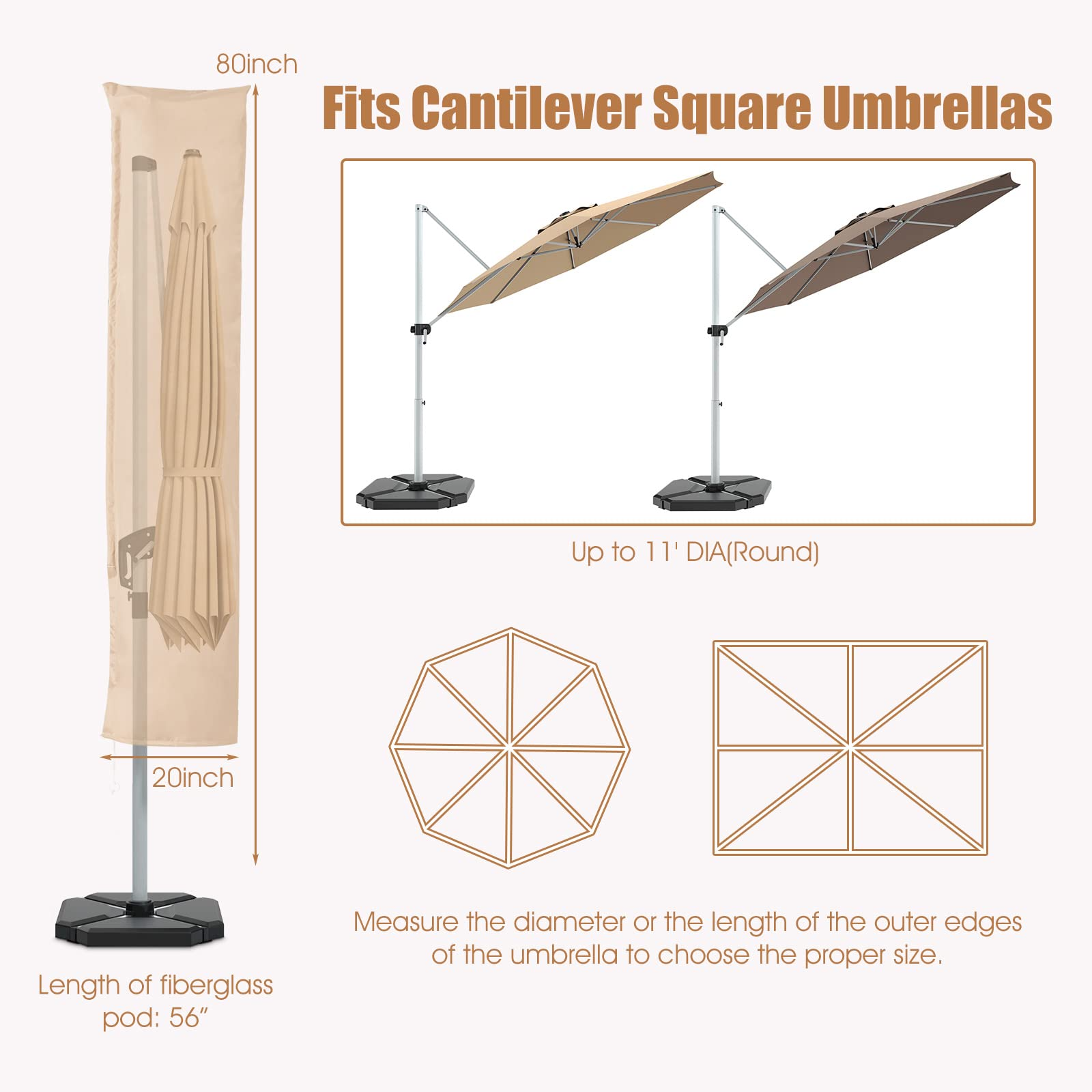 Patio Umbrella Cover for 10FT to 11FT Cantilever Umbrella