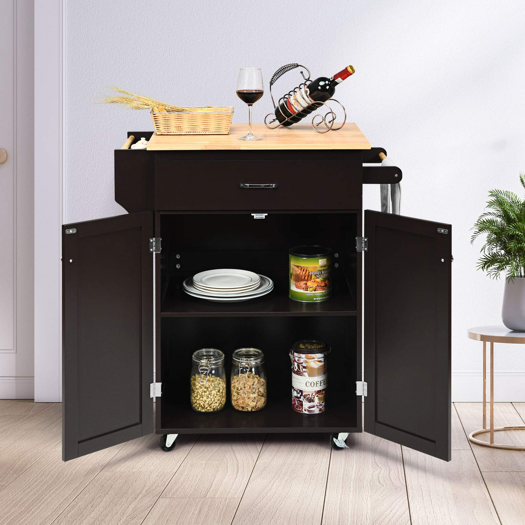 Giantex Rolling Kitchen Island, Kitchen Trolley Cart with Spice Rack, Large Drawer