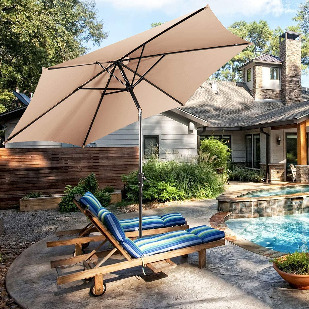 Giantex Patio Umbrella with Base Stand, 10ft Market Umbrella with 59 LBS Heavy-Duty Round Umbrella Stand