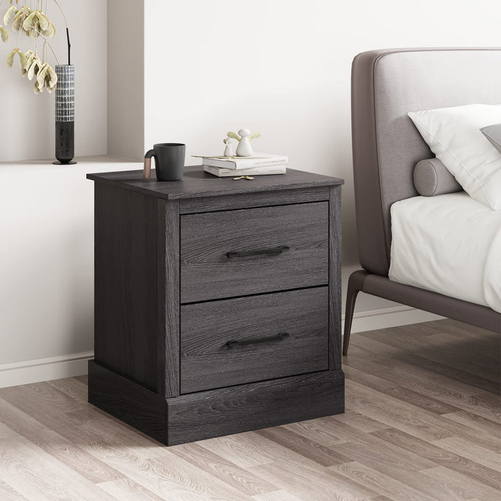 Giantex Farmhouse Nightstand Set of 2, Wood Bedside Table with 2 Storage Drawers