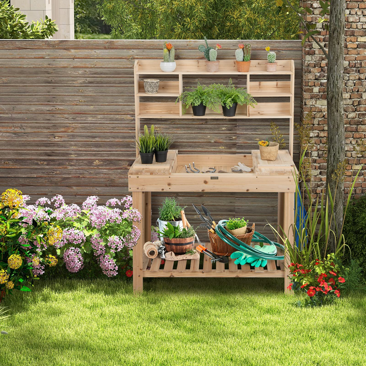 Giantex Garden Potting Bench Table, Large Workbench Table with Shelves, 43.5"x19.5"x 60.5"