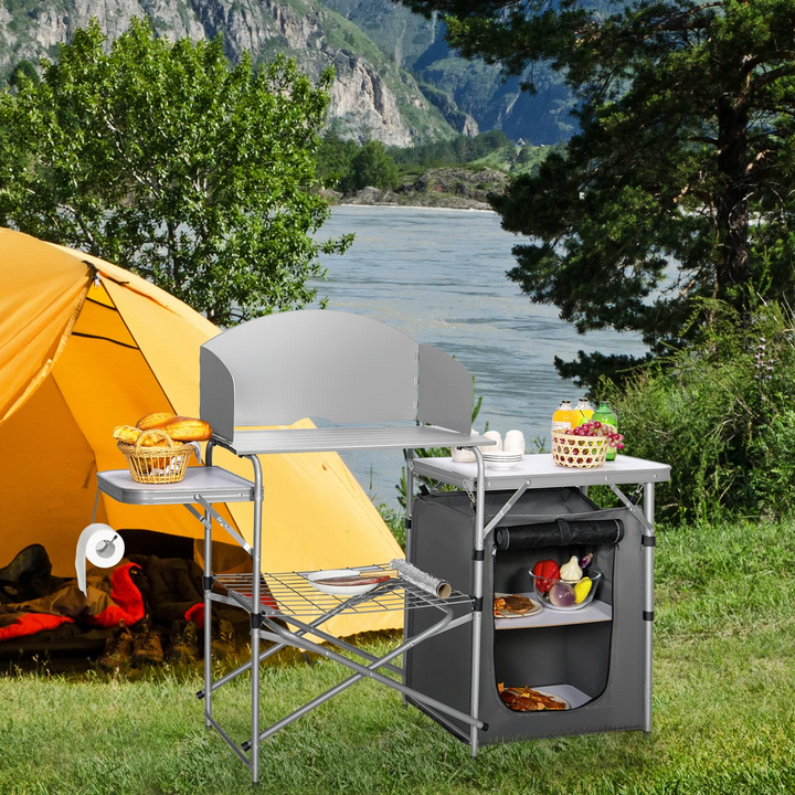 Giantex Folding Grill Table with 26'' Tabletop and Detachable Windscreen