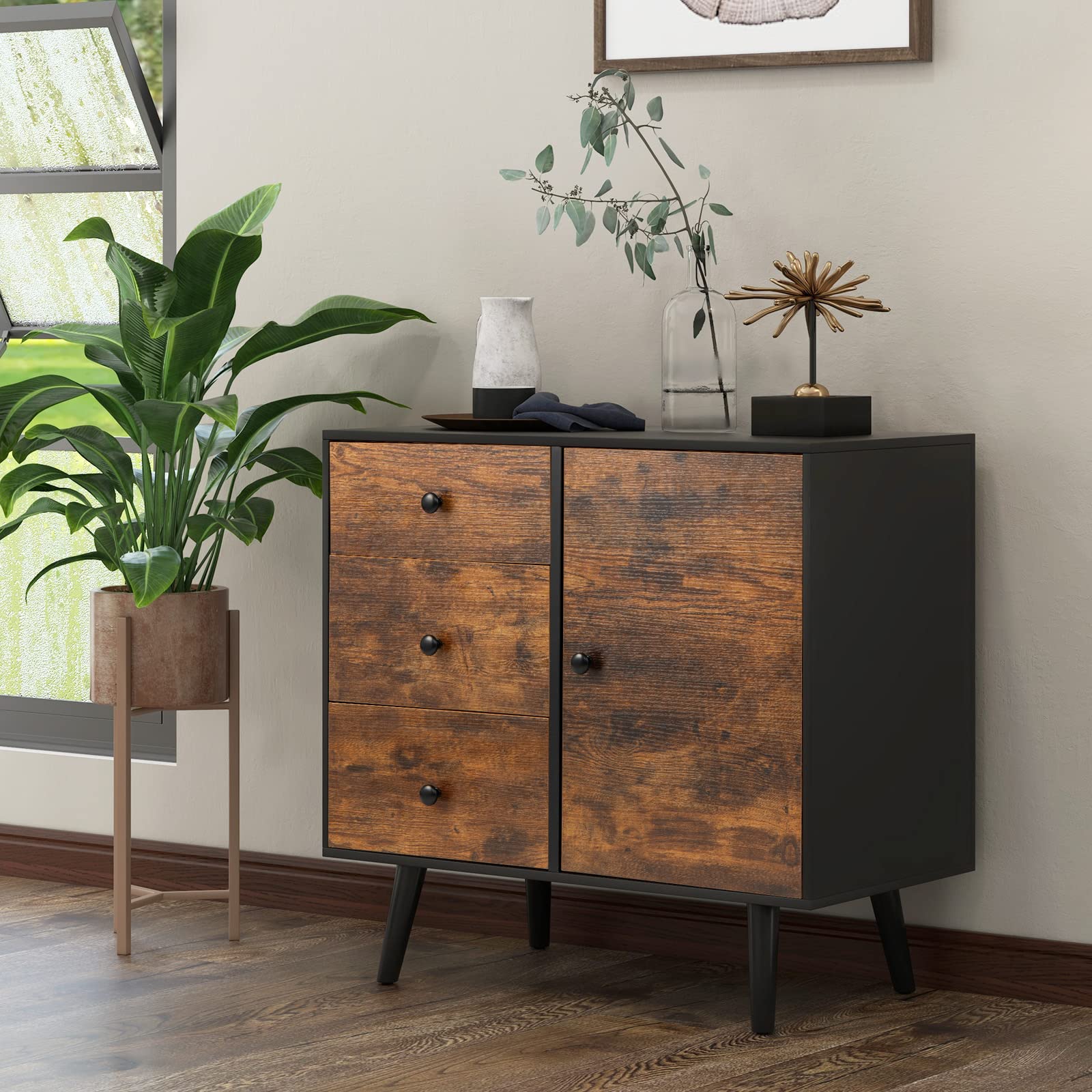 Giantex Storage Cabinet with 3 Drawers - Wood Buffet Sideboard W/Adjustable Shelf
