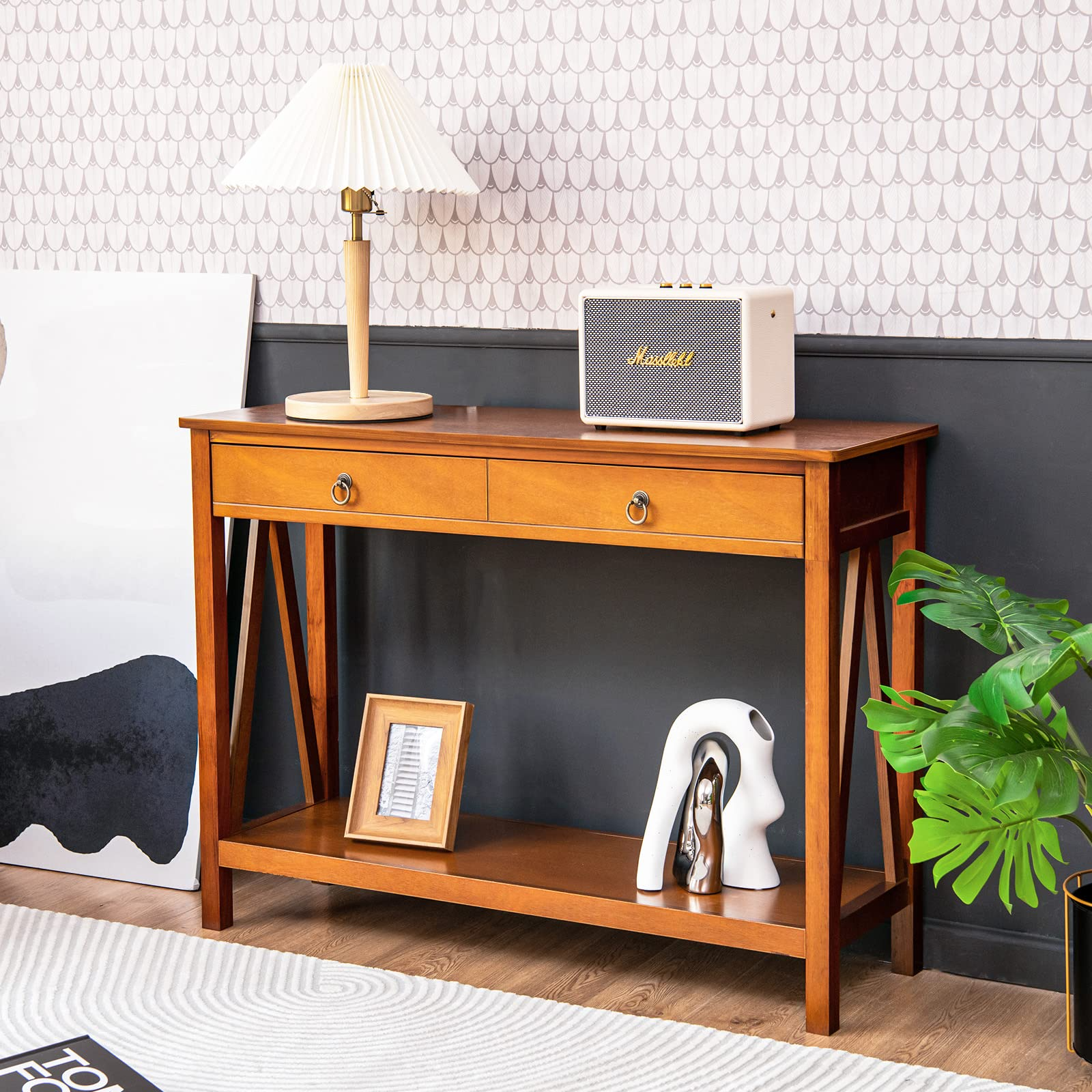 Console Table Entryway Sofa Side Table with 2 Drawers & Open Shelf