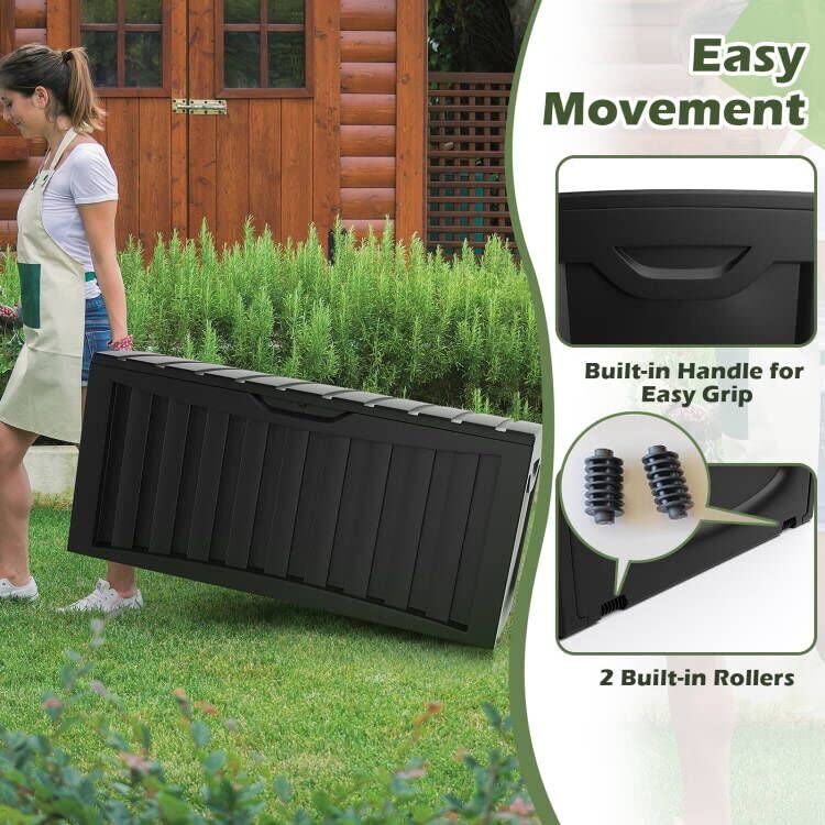 Giantex 90-Gallon Outdoor Storage Box - Outside Storage Box with Built-in Rollers & Recessed Handles, Black