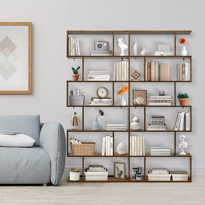 Giantex Geometric Bookcase Rustic, Solid Wood S-Shaped Bookshelf