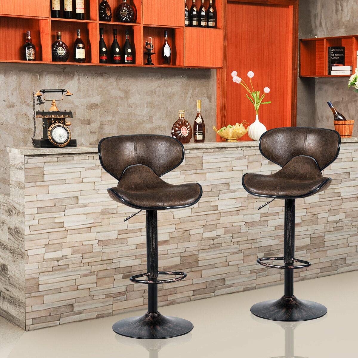 Vintage Barstools, Swivel Bar Stool - Giantex