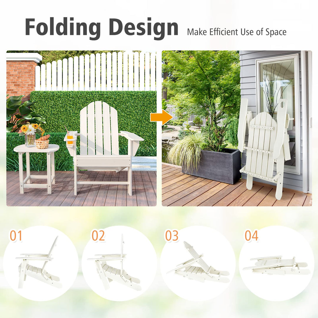 Folding Adirondack Chair with Side Table, Outdoor Adirondack Chair w/Cup Holder