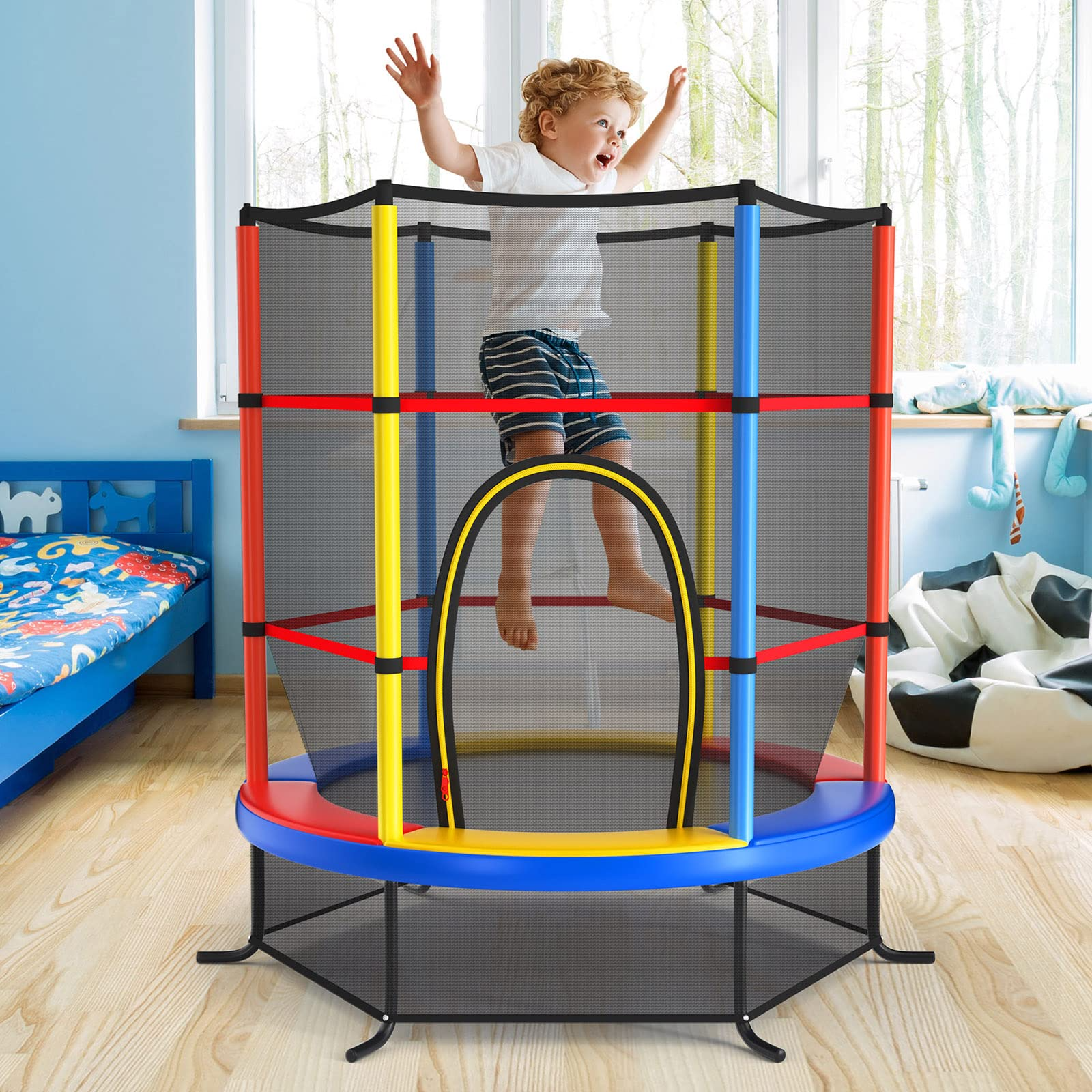 55" Kids Trampoline with Safety Enclosure Net - Giantex