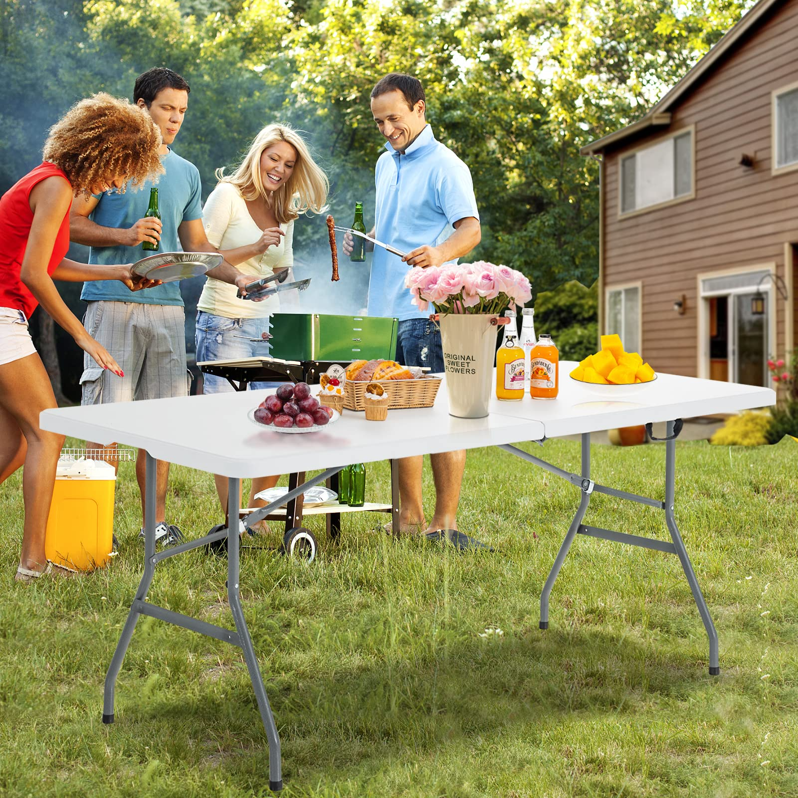 No Assembly  6FT Portable Foldable Tables for Party Camping BBQ